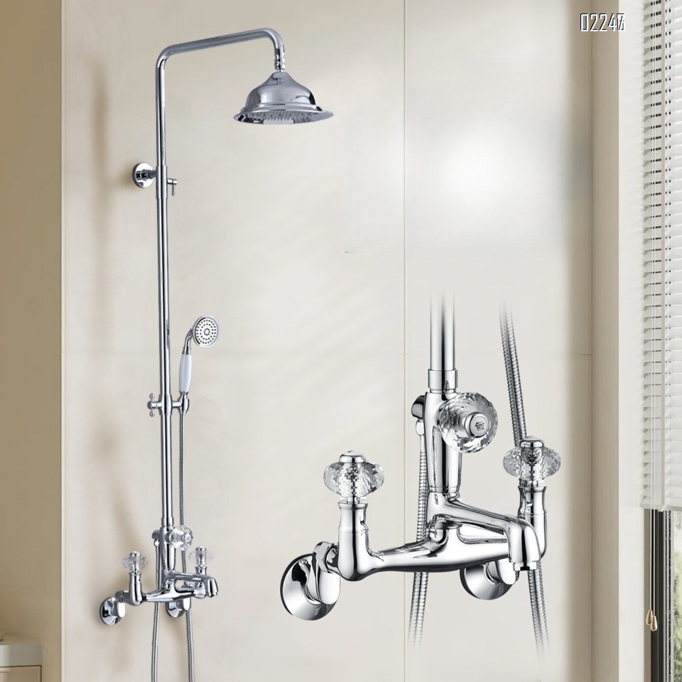 All-Brass French Retro Chrome Shower Set for Home Use Shower Head Dual Handle European Style Hot and Cold Shower