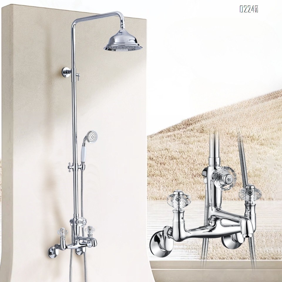 All-Brass French Retro Chrome Shower Set for Home Use Shower Head Dual Handle European Style Hot and Cold Shower