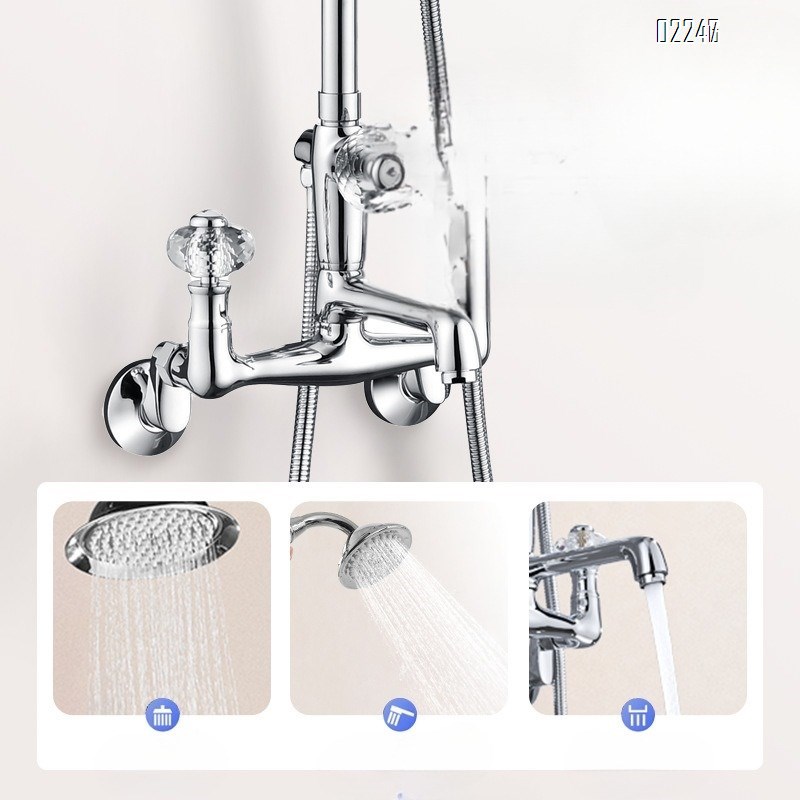All-Brass French Retro Chrome Shower Set for Home Use Shower Head Dual Handle European Style Hot and Cold Shower