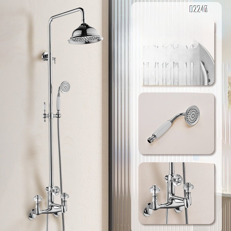 All-Brass French Retro Chrome Shower Set for Home Use Shower Head Dual Handle European Style Hot and Cold Shower