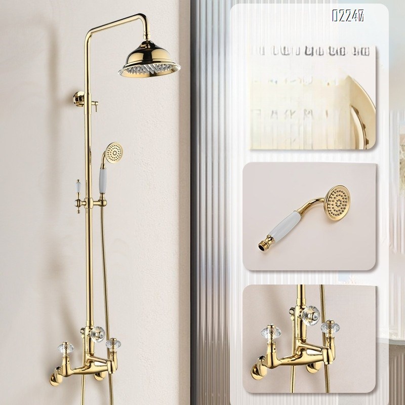 All-Brass French Retro Chrome Shower Set for Home Use Shower Head Dual Handle European Style Hot and Cold Shower