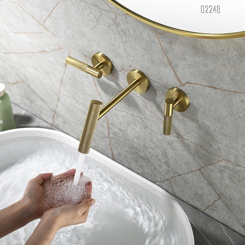 Wall-mounted Concealed Basin Faucet Hidden Hot and Cold Water Faucet Round Three-Hole Gold Light Luxury Tap