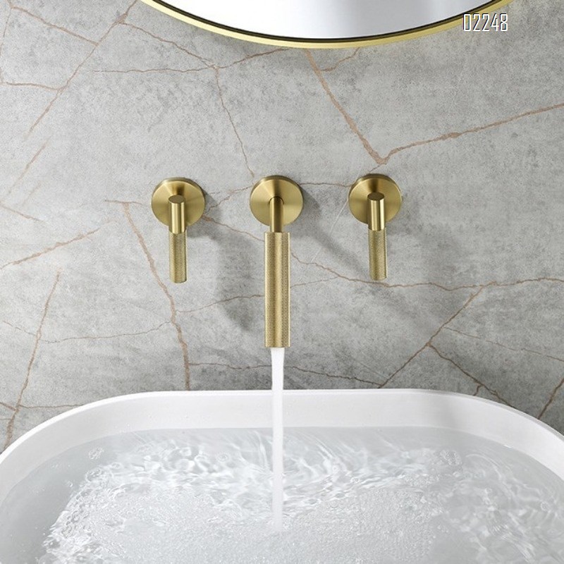 Wall-mounted Concealed Basin Faucet Hidden Hot and Cold Water Faucet Round Three-Hole Gold Light Luxury Tap