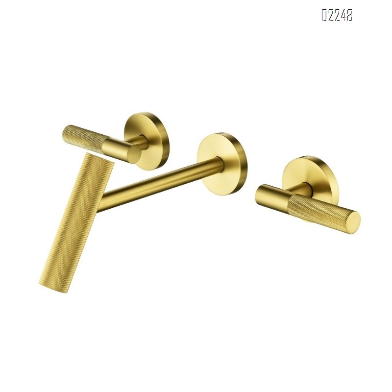 Wall-mounted Concealed Basin Faucet Hidden Hot and Cold Water Faucet Round Three-Hole Gold Light Luxury Tap