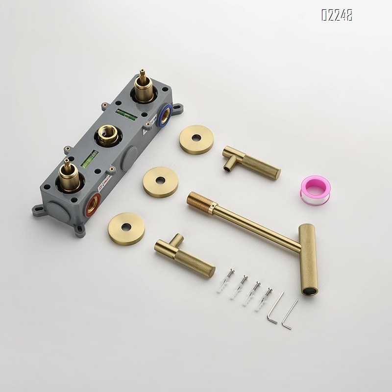 Wall-mounted Concealed Basin Faucet Hidden Hot and Cold Water Faucet Round Three-Hole Gold Light Luxury Tap