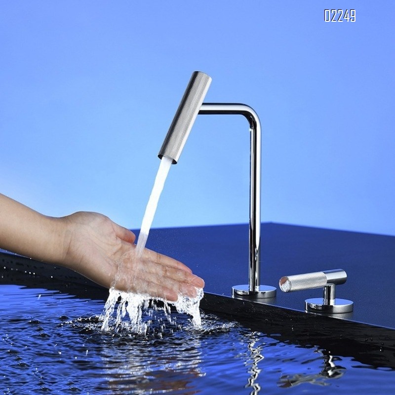 Brass Basin Faucet Split Designer Double Hole Hot and Cold Water Faucet Round Chrome Copper Tap