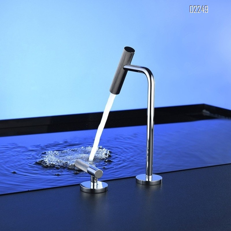 Brass Basin Faucet Split Designer Double Hole Hot and Cold Water Faucet Round Chrome Copper Tap