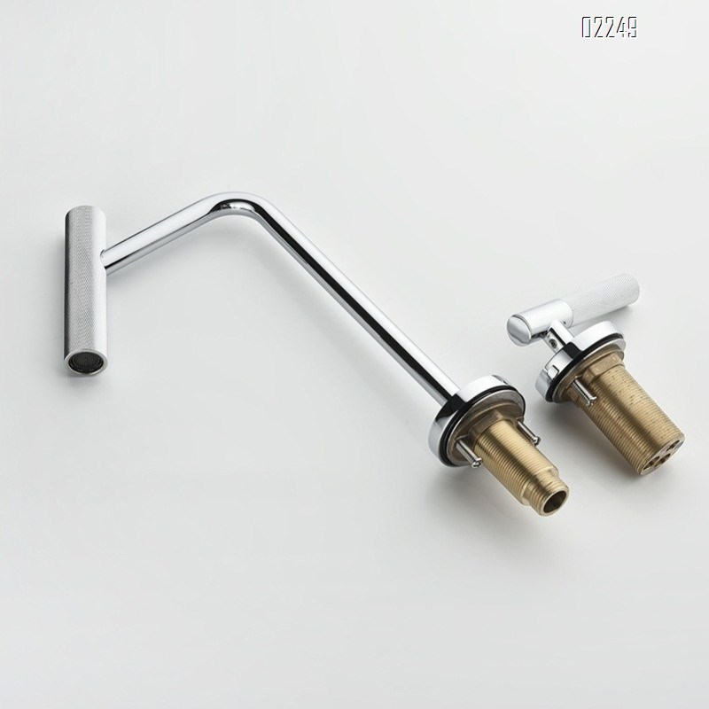 Brass Basin Faucet Split Designer Double Hole Hot and Cold Water Faucet Round Chrome Copper Tap