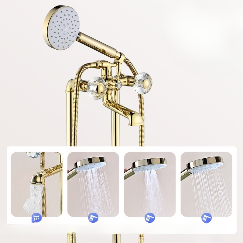 Brass Floor-Standing Freestanding Hot and Cold Water Bathtub Faucet Wooden Side Standing Shower Faucet Tap