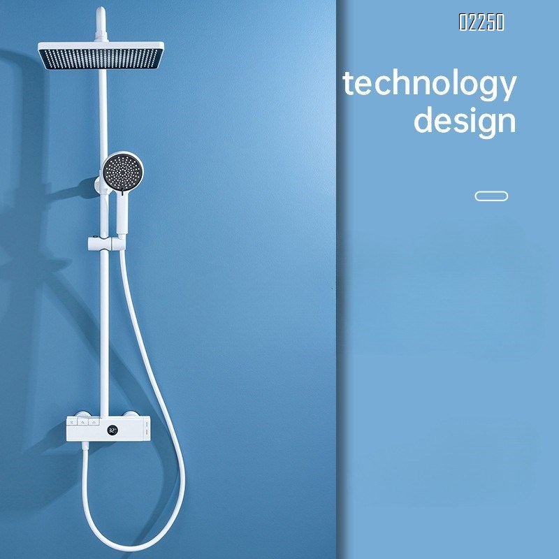 Brass Gun Gray Shower Set with Pressure-Boosting Showerhead for Bathroom and Toilet Piano Digital Display Tap