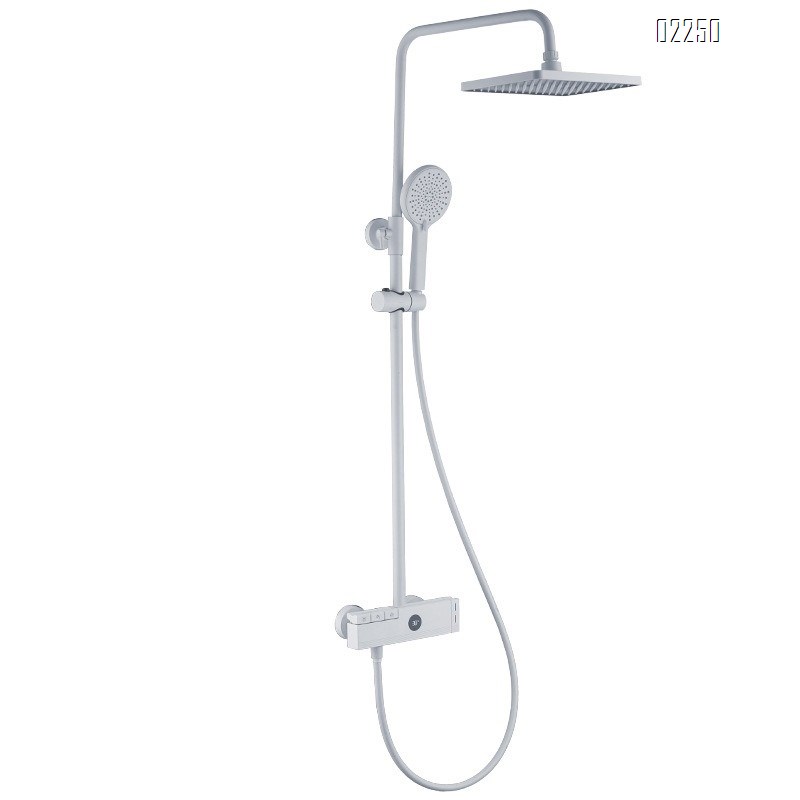 Brass Gun Gray Shower Set with Pressure-Boosting Showerhead for Bathroom and Toilet Piano Digital Display Tap