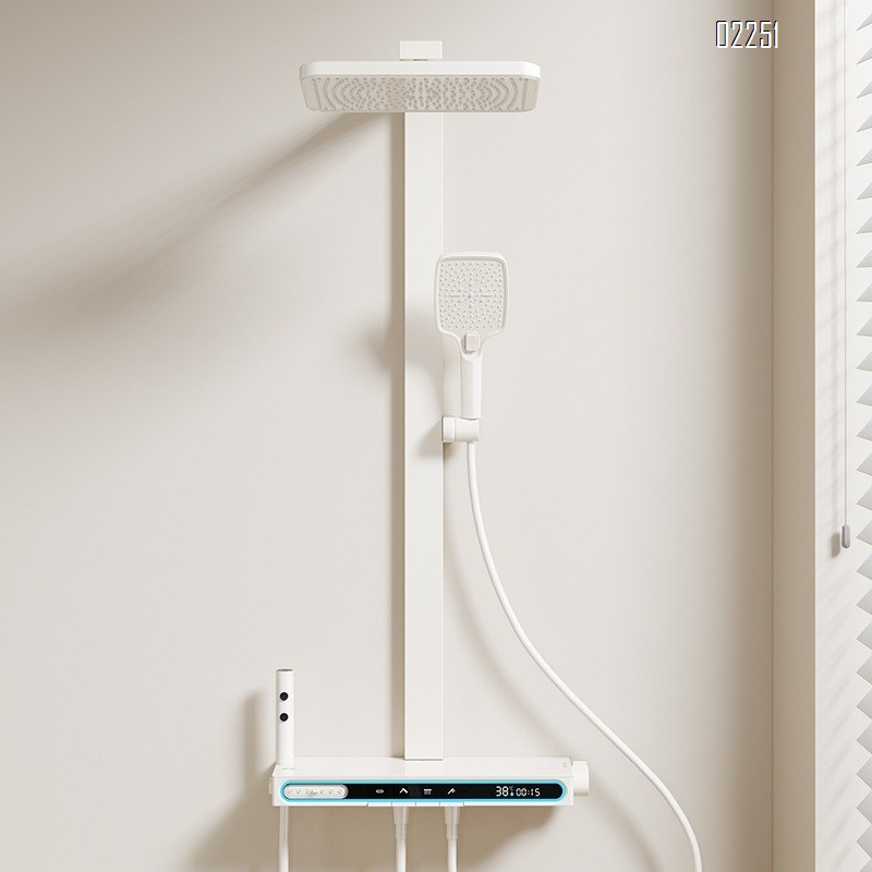 Cream Style Thermostatic Digital Display Brass Shower Head Set Bathroom Renovation Spray Back Atmosphere Light Set