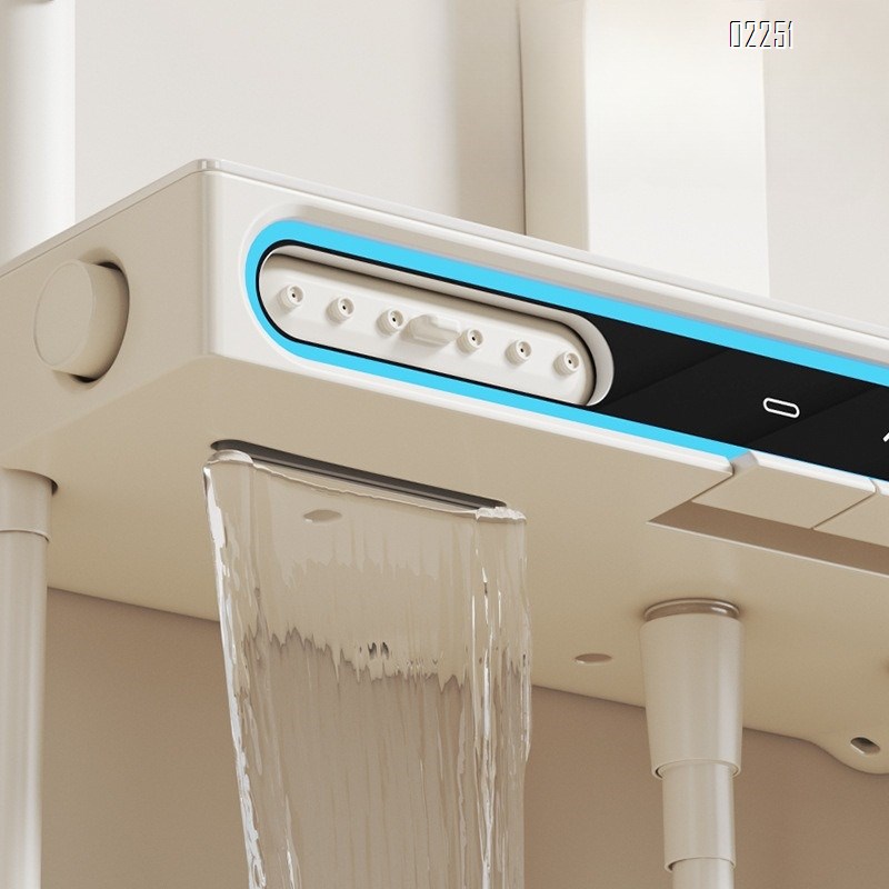 Cream Style Thermostatic Digital Display Brass Shower Head Set Bathroom Renovation Spray Back Atmosphere Light Set