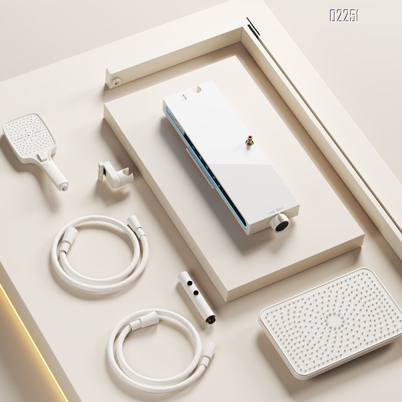 Cream Style Thermostatic Digital Display Brass Shower Head Set Bathroom Renovation Spray Back Atmosphere Light Set