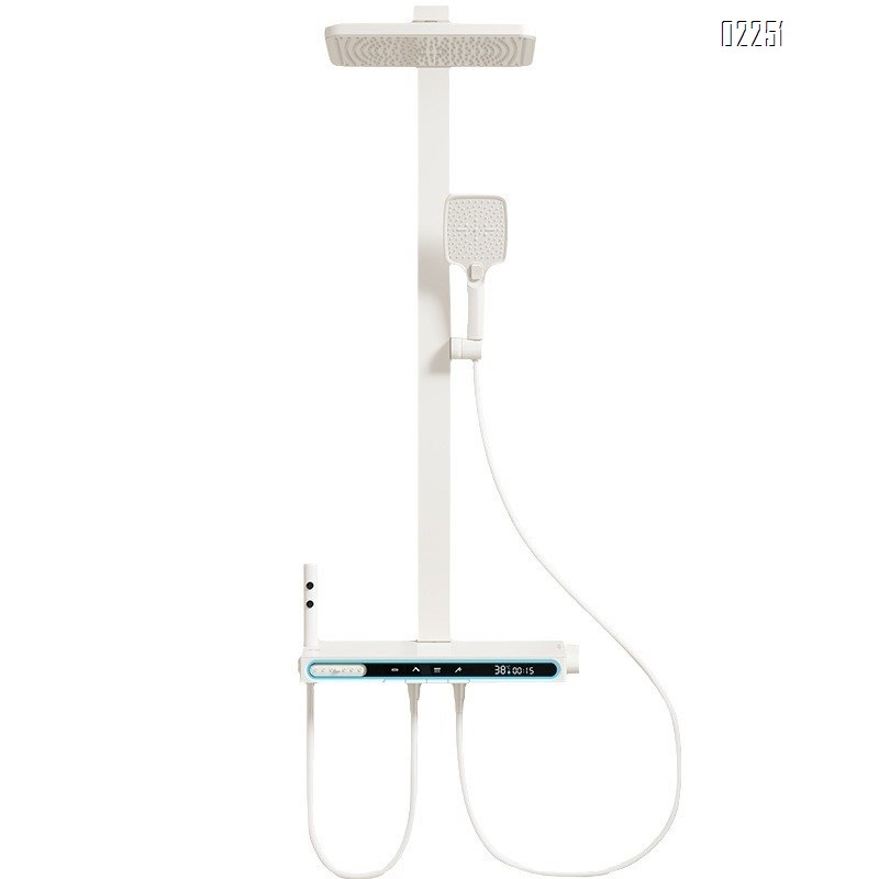 Cream Style Thermostatic Digital Display Brass Shower Head Set Bathroom Renovation Spray Back Atmosphere Light Set