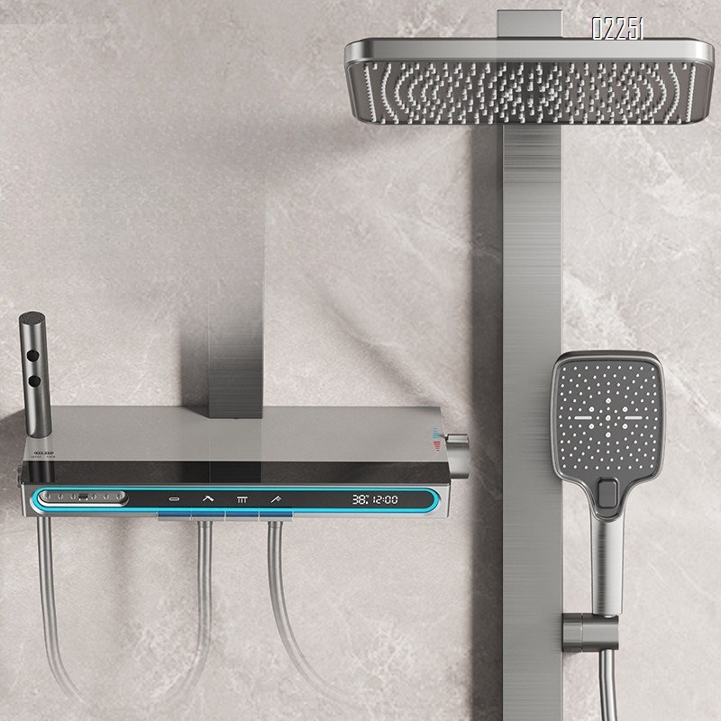 Cream Style Thermostatic Digital Display Brass Shower Head Set Bathroom Renovation Spray Back Atmosphere Light Set