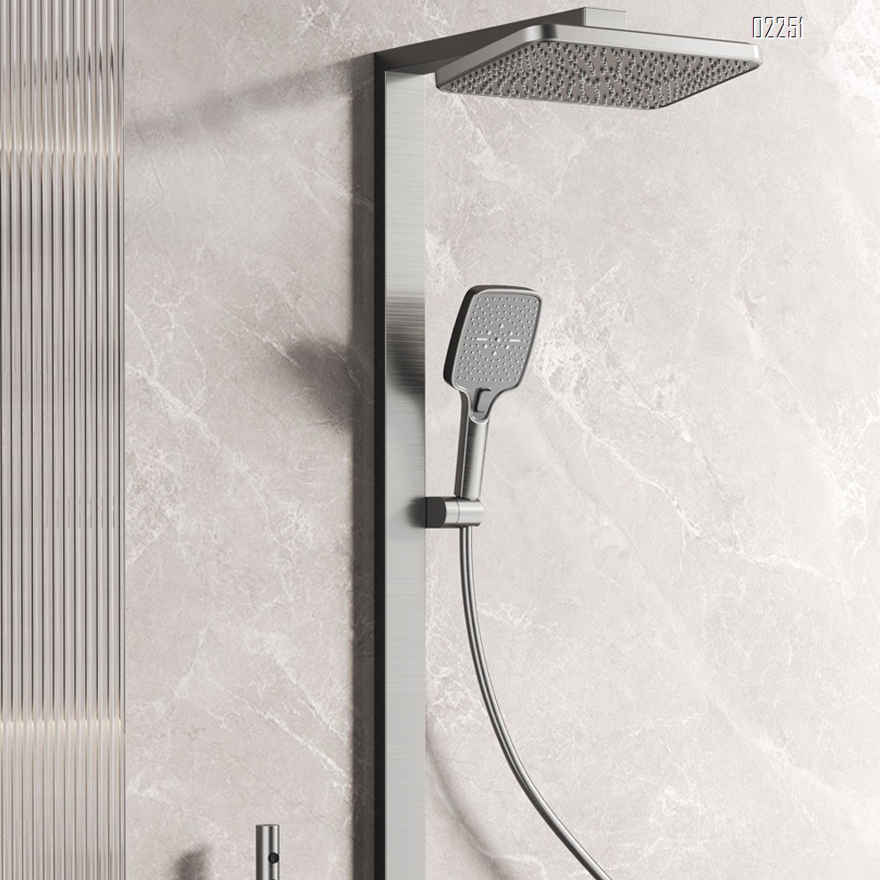 Cream Style Thermostatic Digital Display Brass Shower Head Set Bathroom Renovation Spray Back Atmosphere Light Set