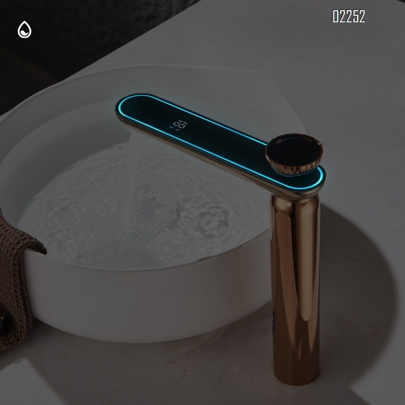 Digital Display Multi-Function Basin Faucet Color-Changing Ambient Light Bathroom Basin Hot and Cold Water Faucet