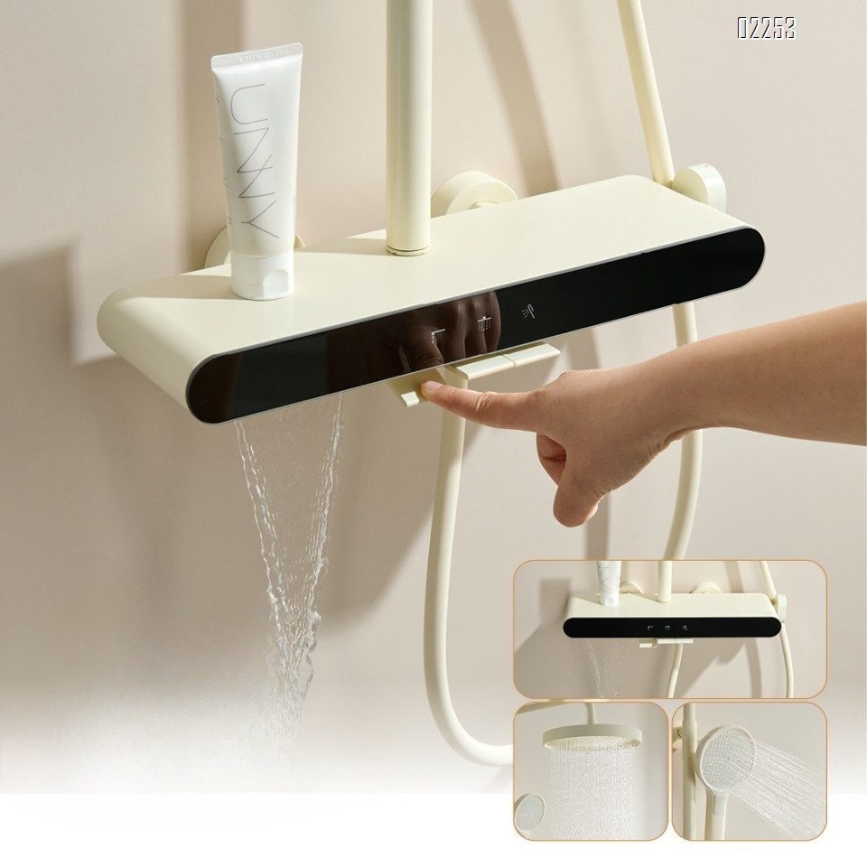 Piano large rain shower head set for home bathroom three-function rain shower all Brass cold and hot double control shower set