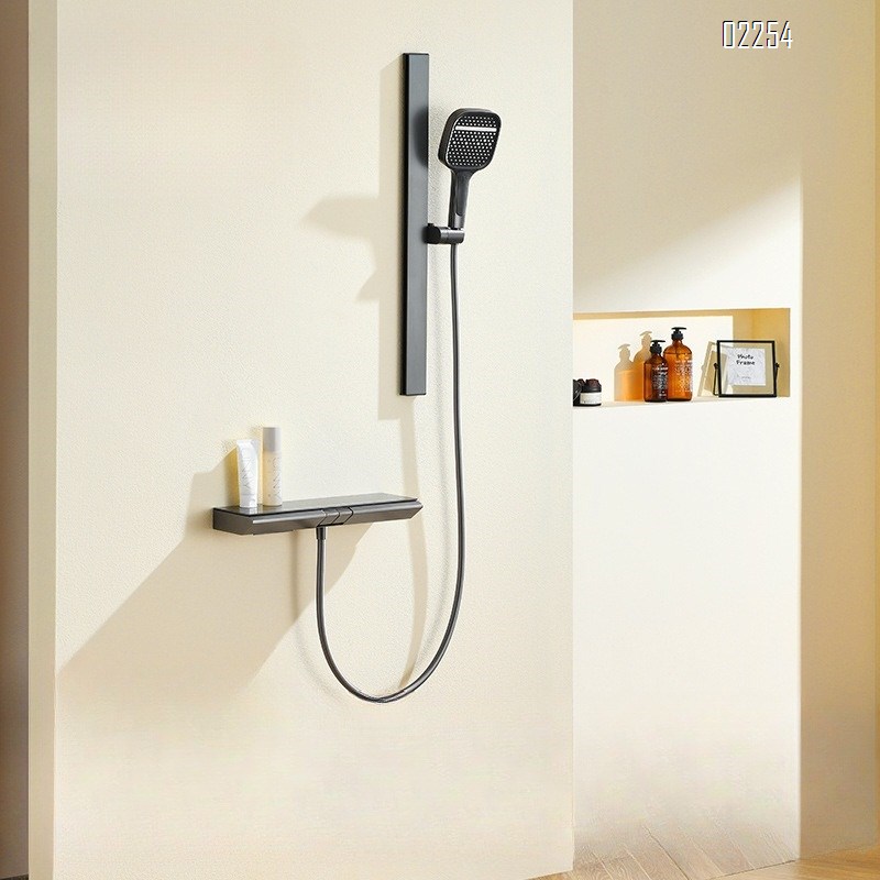 Gun Gray Digital Display Shower Set with Pressure Showerhead for Home Bathroom Simple All-Brass Rain Shower Head Set