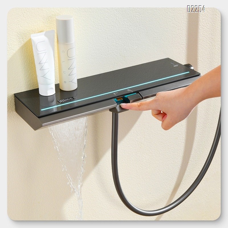 Gun Gray Digital Display Shower Set with Pressure Showerhead for Home Bathroom Simple All-Brass Rain Shower Head Set