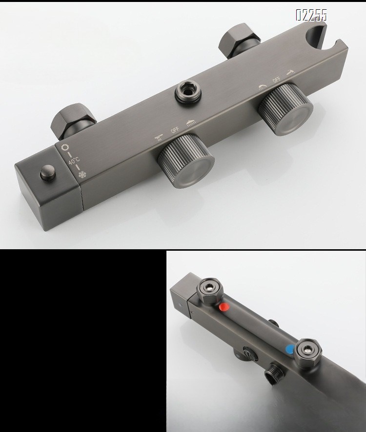 All-Brass Square Bathroom Shower Head Set High-Pressure Gun Gray Constant Temperature Shower Set