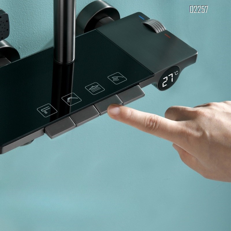 Gun Grey Brass Body Shower Set with Intelligent Digital Display and Four-Function Button Shower Head Set