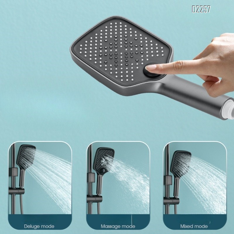Gun Grey Brass Body Shower Set with Intelligent Digital Display and Four-Function Button Shower Head Set