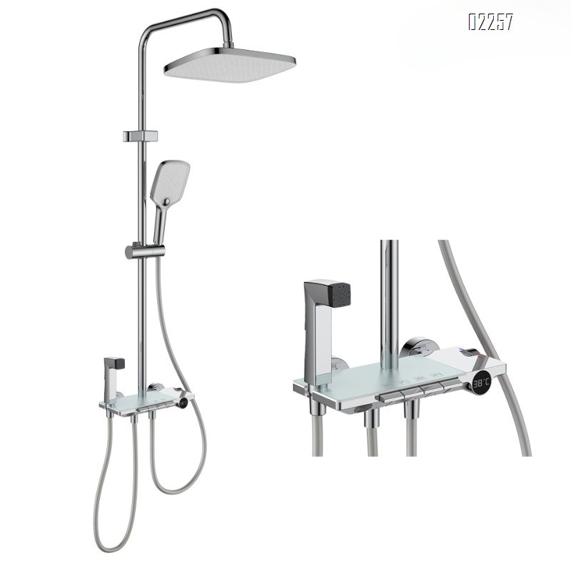 Gun Grey Brass Body Shower Set with Intelligent Digital Display and Four-Function Button Shower Head Set