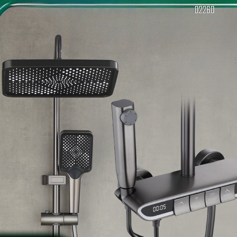 Concealed Shower Set with Digital Display Brass Bathroom Pressure-Boosting Shower Head, Shower Set with Ambient Light