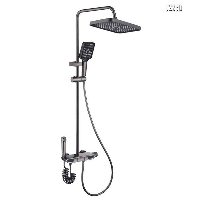 Concealed Shower Set with Digital Display Brass Bathroom Pressure-Boosting Shower Head, Shower Set with Ambient Light