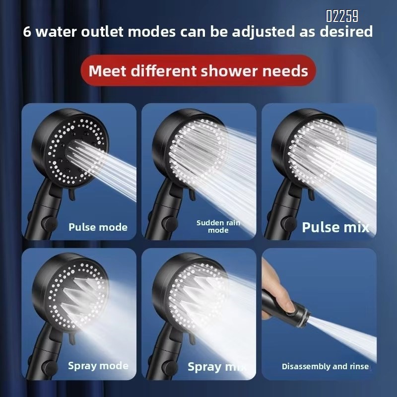 High Pressure Handheld Shower Head  6-Settings Powerful Water Spray Shower Head Against Low Pressure Water  with Hose Bracket