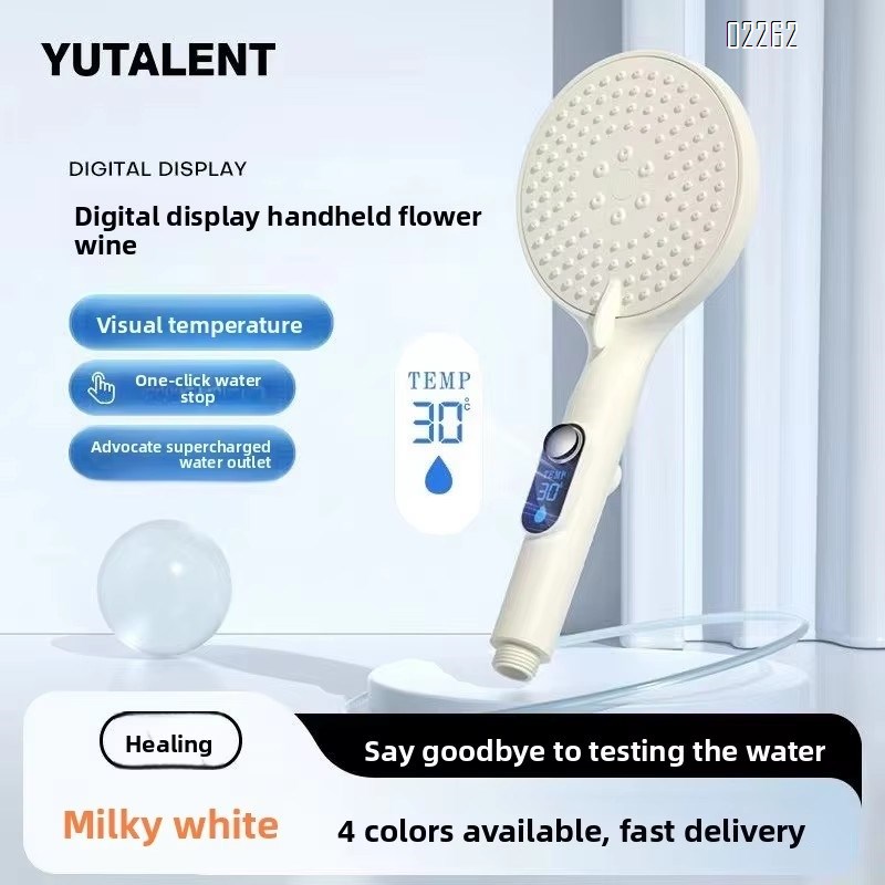 Handheld Shower Head with LED Display Temperature  High Flow Showerhead with 3 Shower Modes  High Pressure Water Saving