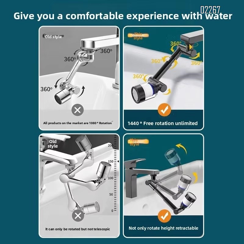 Swivel Faucet Extender with Filter, Sink Water Faucet Aerator Extension Swivel Robotic Arm Bathroom Faucet Extender Kitchen