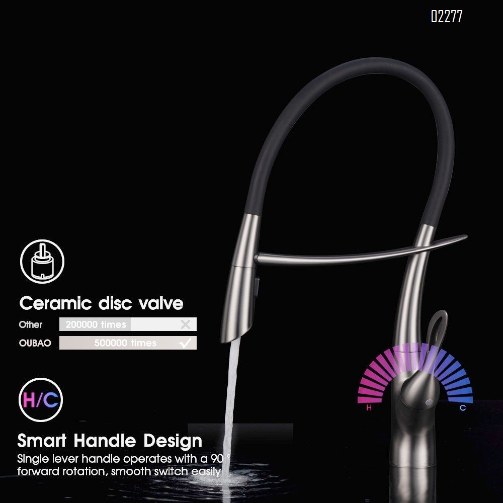 German Craft Brass Silicone Pipe High Appearance Gun Gray Kitchen Faucet Hot and Cold Mixer Sink Faucet