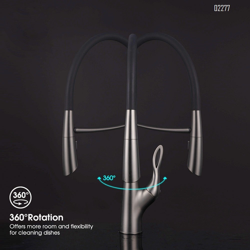 German Craft Brass Silicone Pipe High Appearance Gun Gray Kitchen Faucet Hot and Cold Mixer Sink Faucet