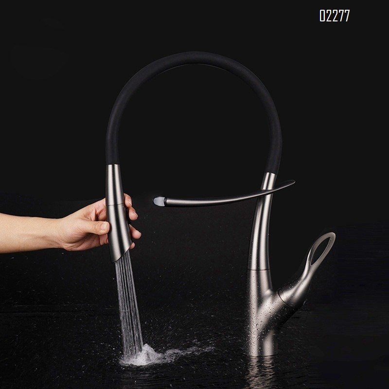German Craft Brass Silicone Pipe High Appearance Gun Gray Kitchen Faucet Hot and Cold Mixer Sink Faucet