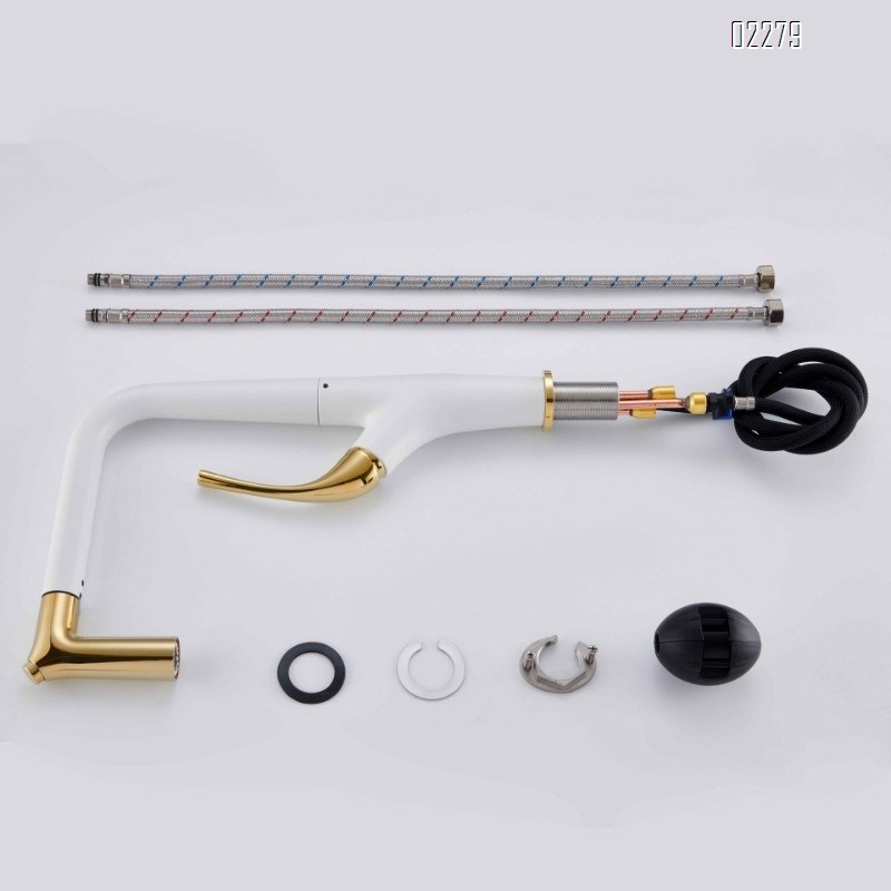 All-Brass Household Kitchen Pull-Out Hot and Cold Water Faucet for Sink Basin Dishwashing Sink Splash-Proof Faucet