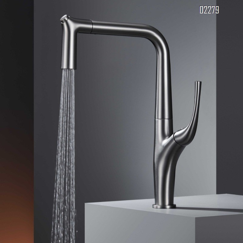 All-Brass Household Kitchen Pull-Out Hot and Cold Water Faucet for Sink Basin Dishwashing Sink Splash-Proof Faucet