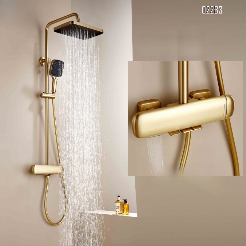 Three-Function Brass Gold Constant Temperature Shower Set for Home Use Simple Pressurized Shower head Set