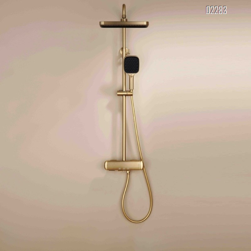 Three-Function Brass Gold Constant Temperature Shower Set for Home Use Simple Pressurized Shower head Set
