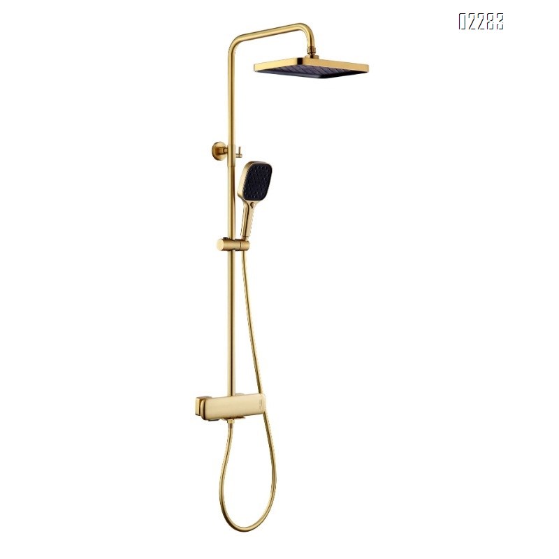 Three-Function Brass Gold Constant Temperature Shower Set for Home Use Simple Pressurized Shower head Set