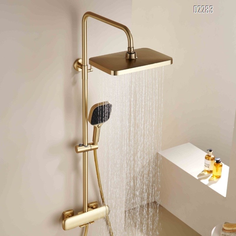 Three-Function Brass Gold Constant Temperature Shower Set for Home Use Simple Pressurized Shower head Set