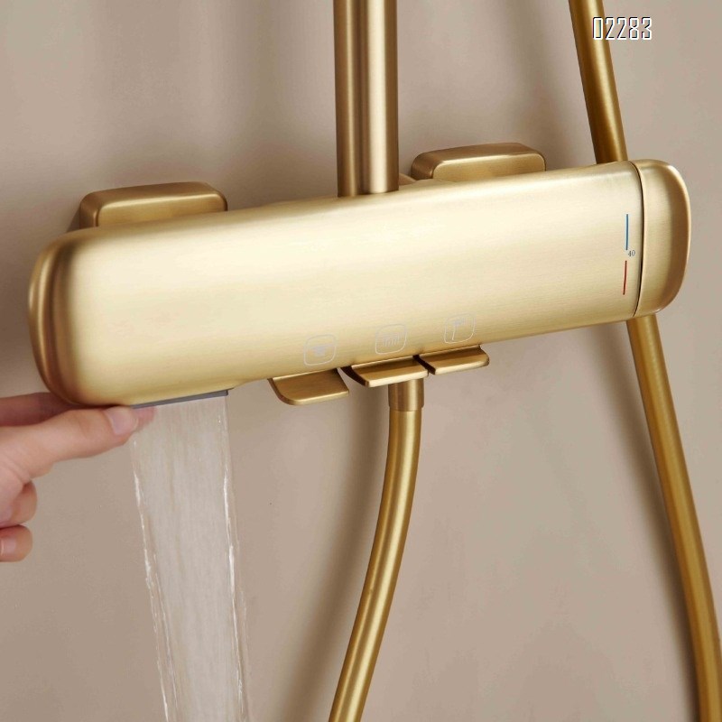 Three-Function Brass Gold Constant Temperature Shower Set for Home Use Simple Pressurized Shower head Set
