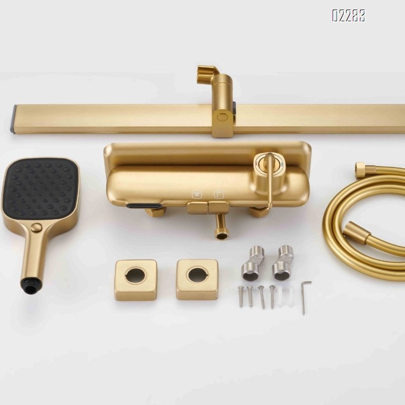 Three-Function Brass Gold Constant Temperature Shower Set for Home Use Simple Pressurized Shower head Set