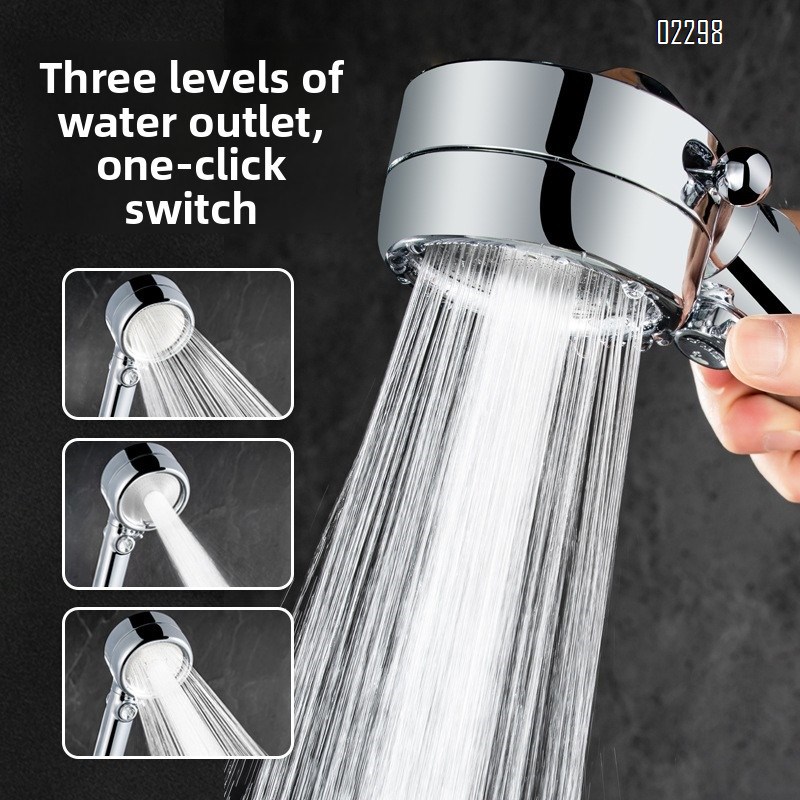High Pressure 3 Function Showerhead with Handheld Against Low Pressure Water Supply Pipeline