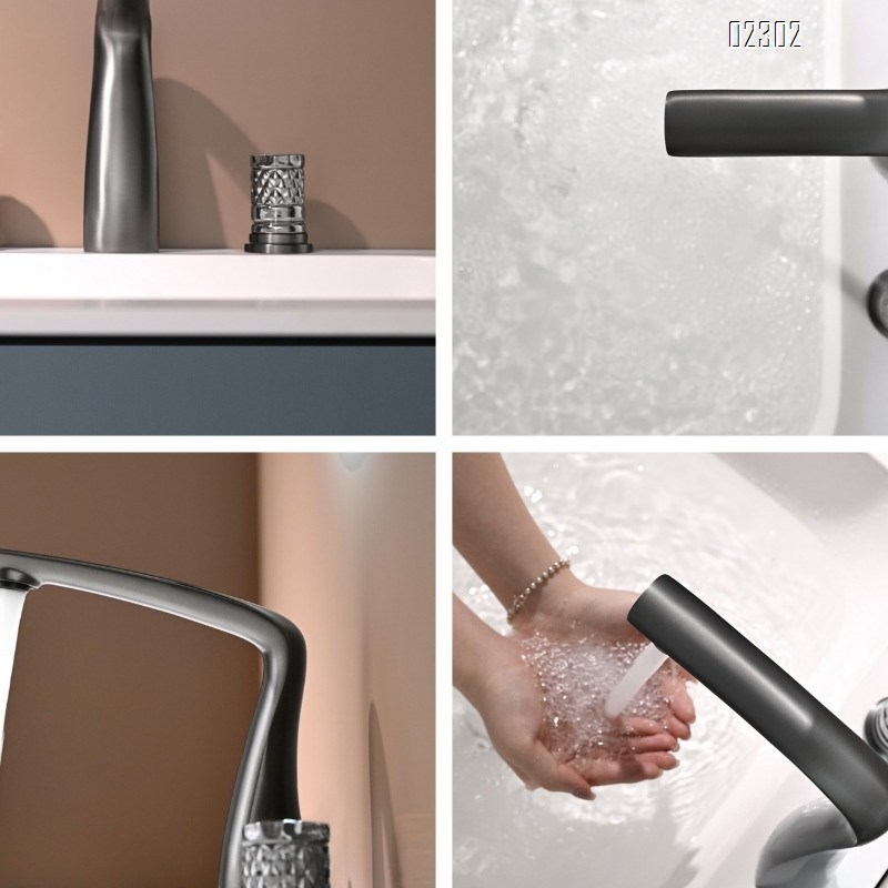 Brass Crystal Handle Double Handle Three Hole separates Undercounter Basin Faucet European Style Hot and Cold Faucet