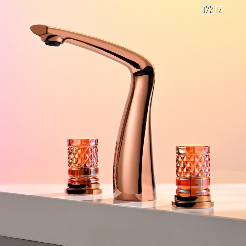 Brass Crystal Handle Double Handle Three Hole separates Undercounter Basin Faucet European Style Hot and Cold Faucet