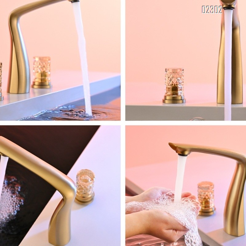 Brass Crystal Handle Double Handle Three Hole separates Undercounter Basin Faucet European Style Hot and Cold Faucet