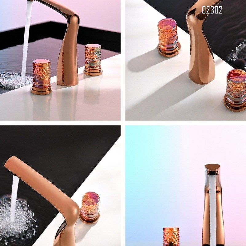 Brass Crystal Handle Double Handle Three Hole separates Undercounter Basin Faucet European Style Hot and Cold Faucet